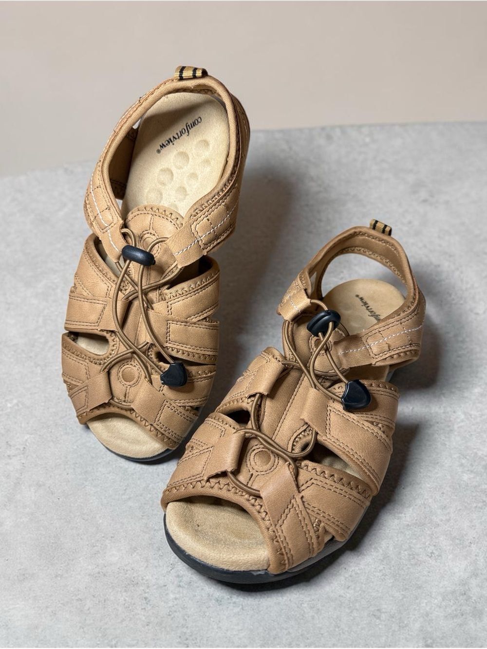 Comfortview Trek Sport Women's Sandal Tan Comfort Adjustable No Tie Walking Sz 9